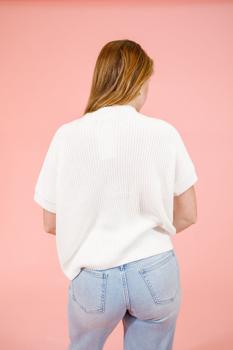 Knit Pocket Sweater Top, OFF WHITE