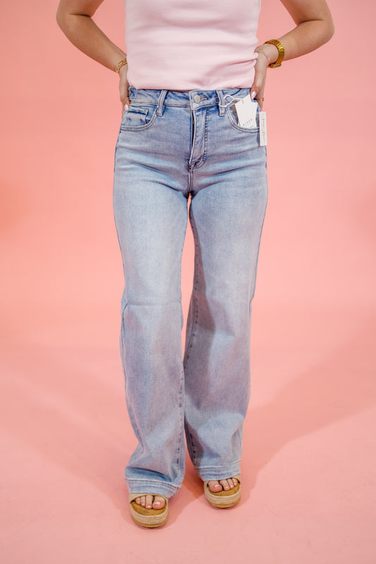 Risen Light Wash Wide Leg Jeans
