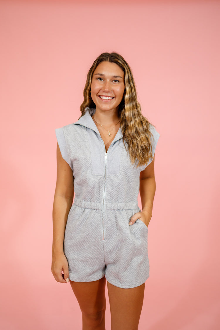 Heather Grey Textured Zip Romper
