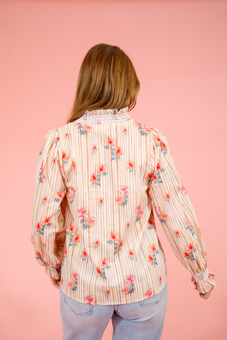 Taupe Stripe Floral Top
