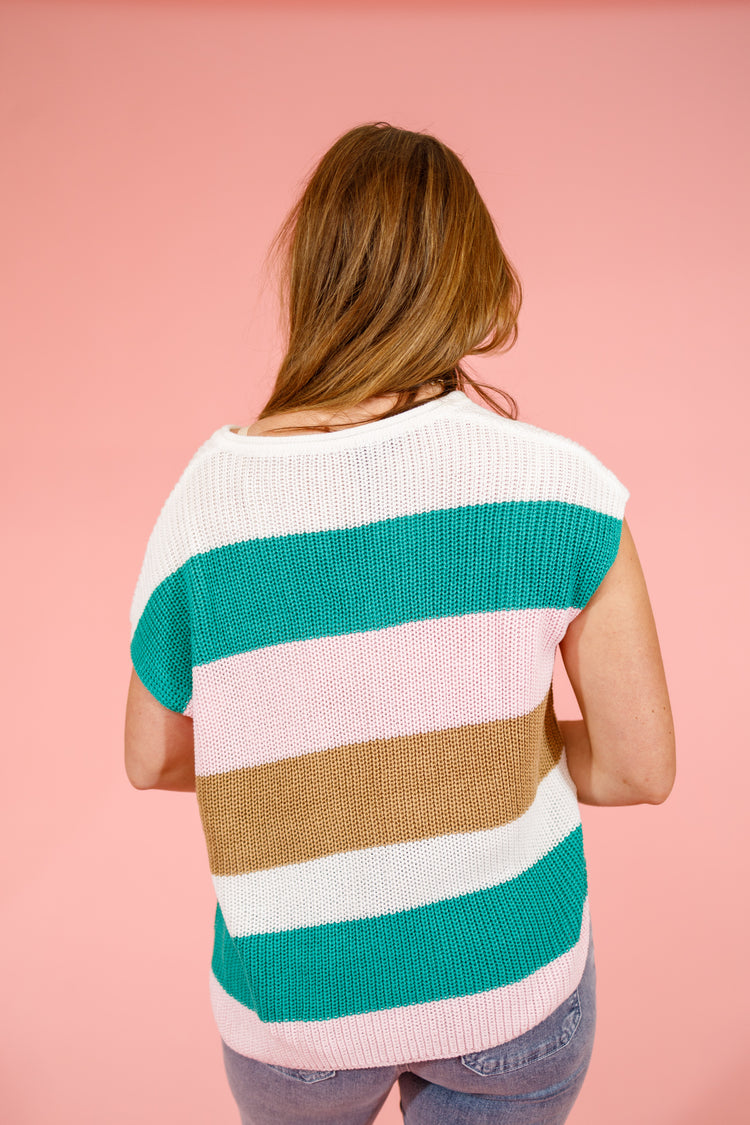 Green and Pink Stripe Knit Top