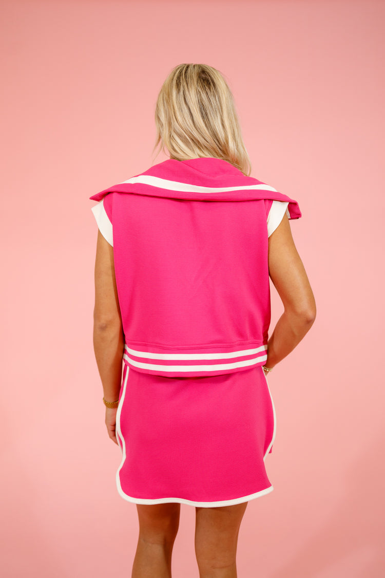 Pink Stripe Cap Sleeve Skirt Set