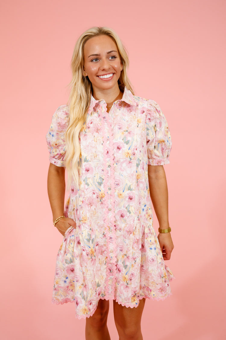 Pink Floral Collar Dress