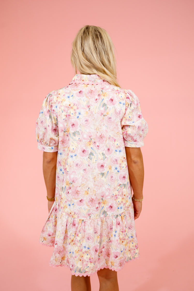 Pink Floral Collar Dress