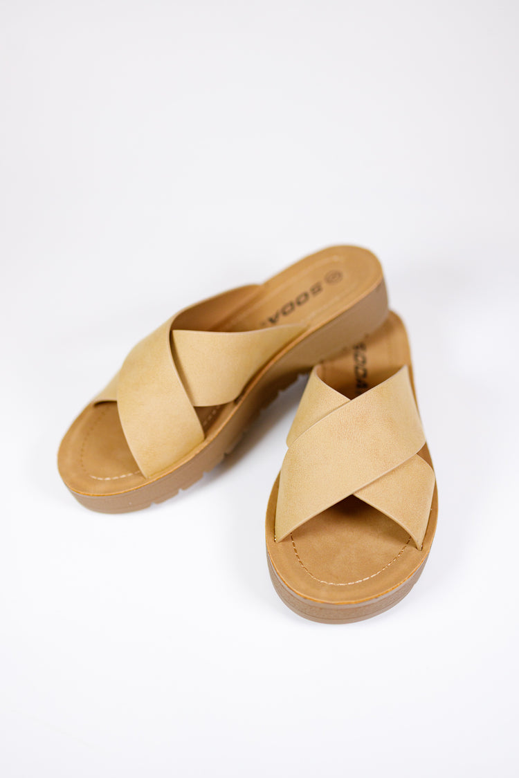 Camel Criss Cross Platform Sandals
