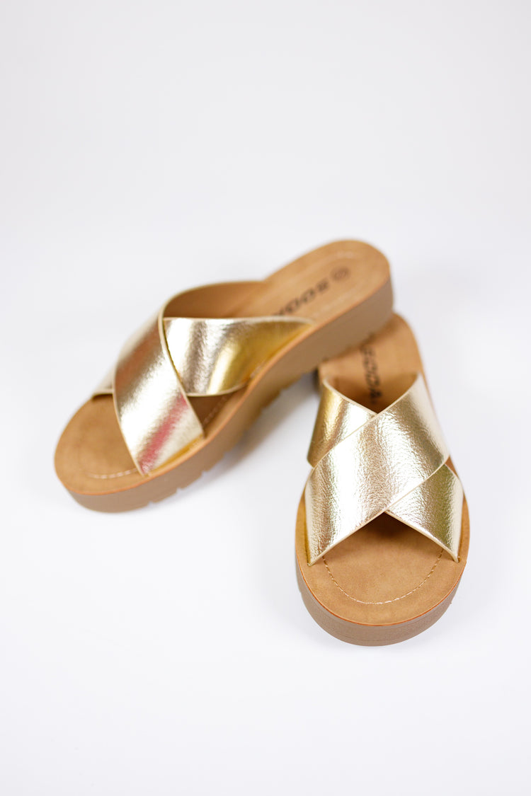 Gold Criss Cross Platform Sandals