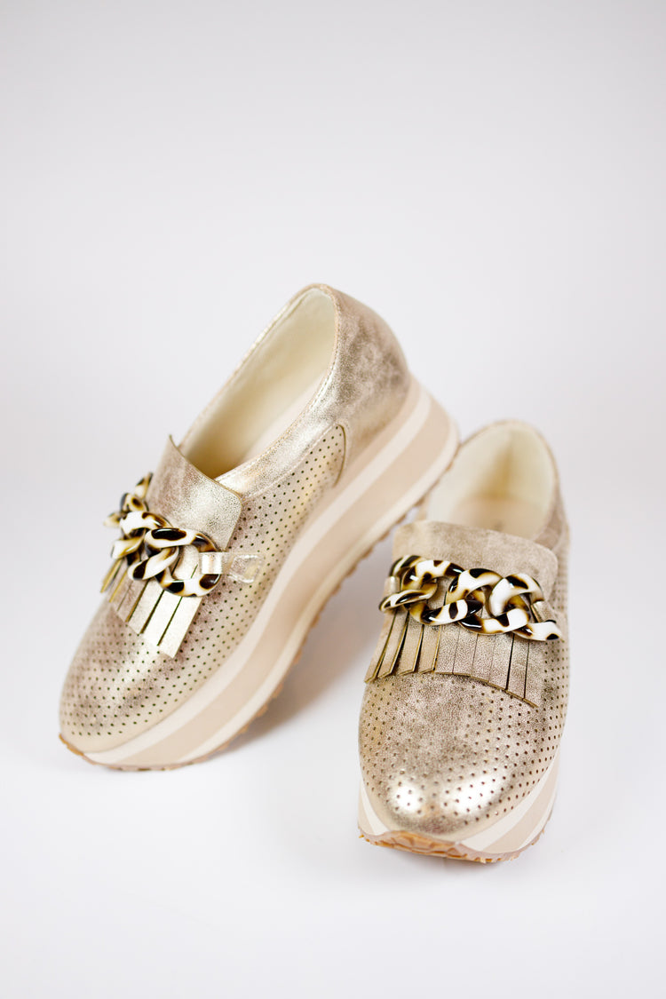 Gold Tortoise Chain Platform Sneaker