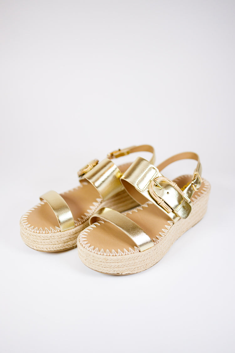 Gold Jute Buckle Platform Sandals