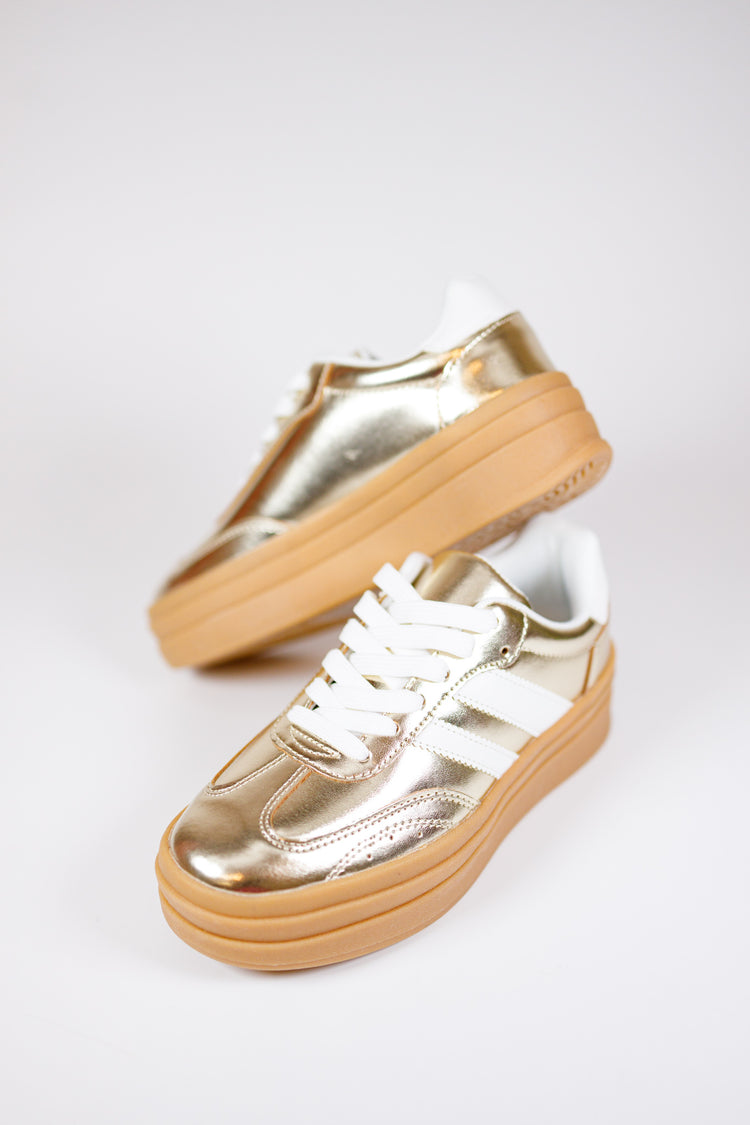 Metallic Gold Stripe Platform Sneakers
