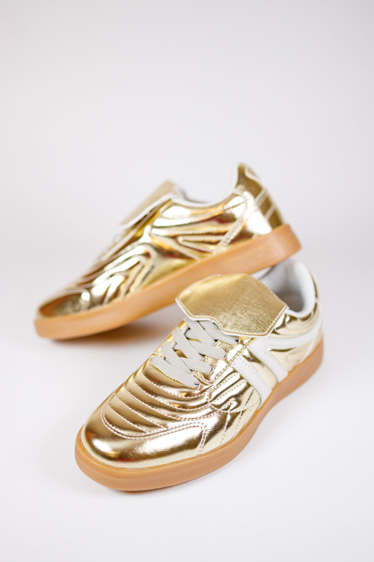 Metallic Gold Lace Up Sneakers