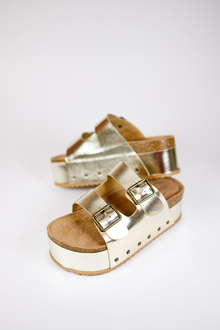 Gold Buckle Platform Sandals