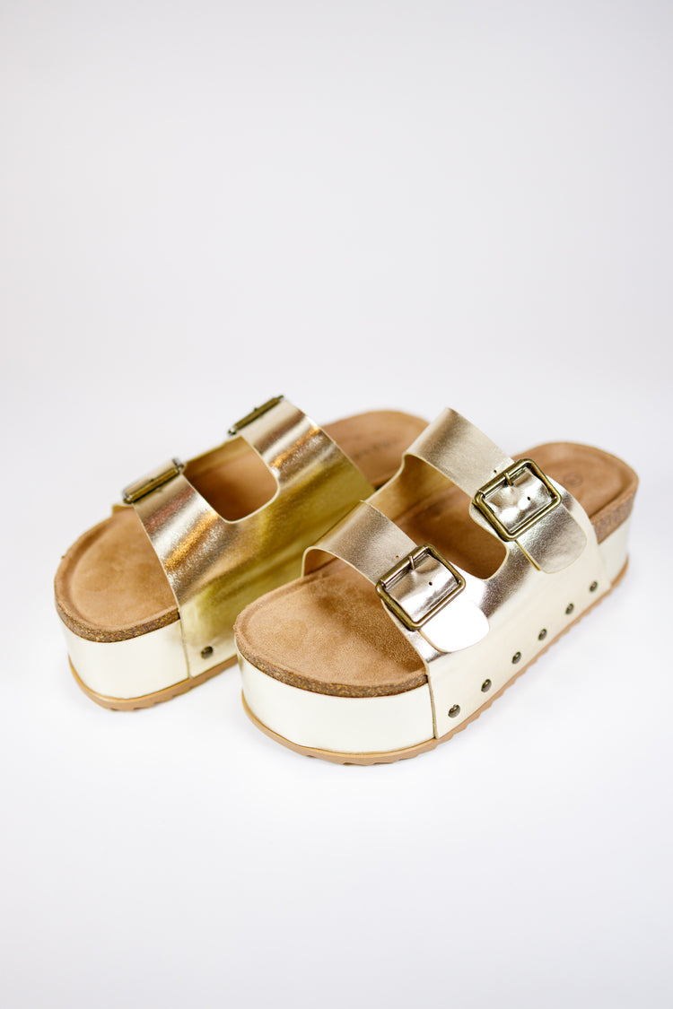 Gold Buckle Platform Sandals