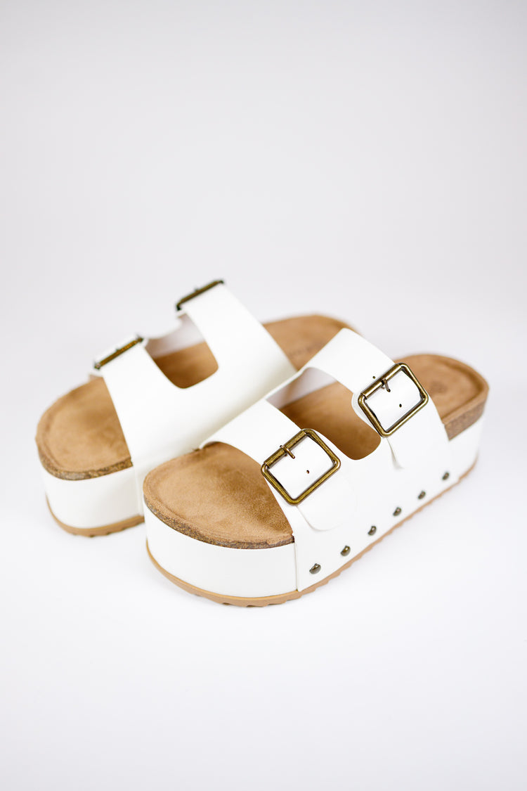 White Buckle Platform Sandals