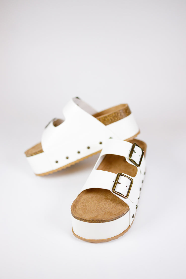 White Buckle Platform Sandals