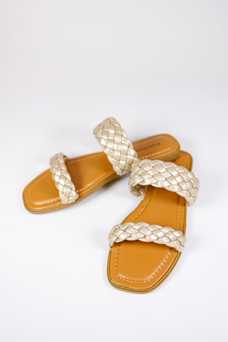 Gold Braided Double Strap Sandals
