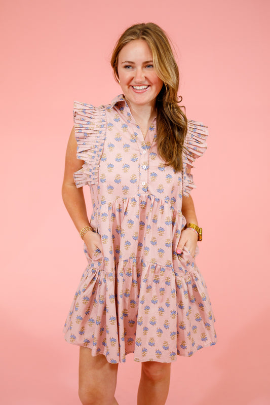 Mauve Floral Flutter Sleeve Dress