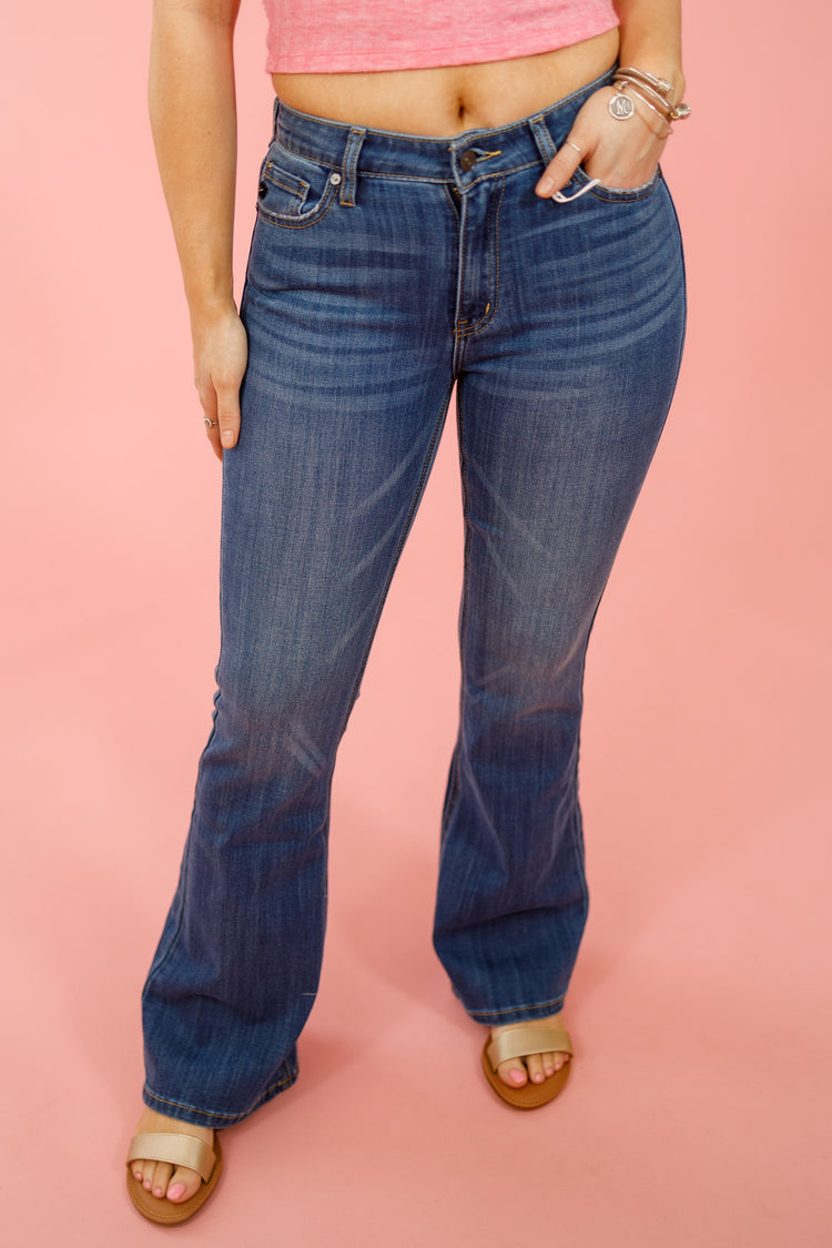 KC Medium Wash Flares, PETITE