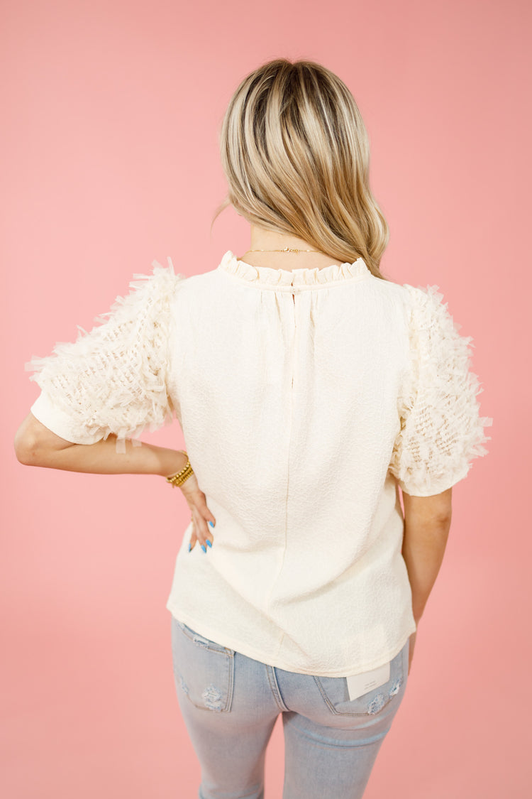 Cream Fuzzy Sleeve Top