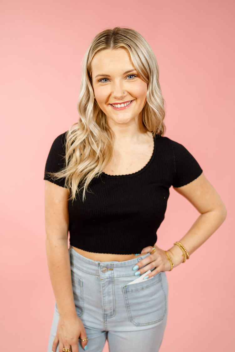 Black Ribbed Crop Top