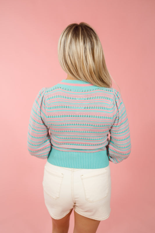 Mint and Pink Front Tie Crochet Top