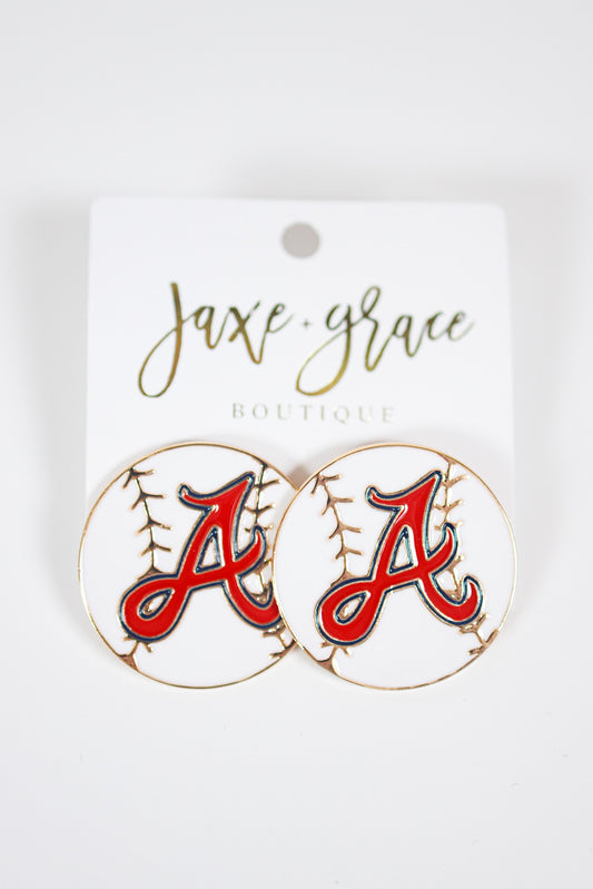 "A" Baseball Disk Epoxy Earrings