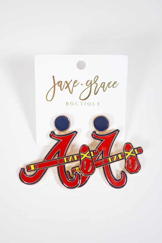 "A" Baseball w/Ax Shape Drop Earrings