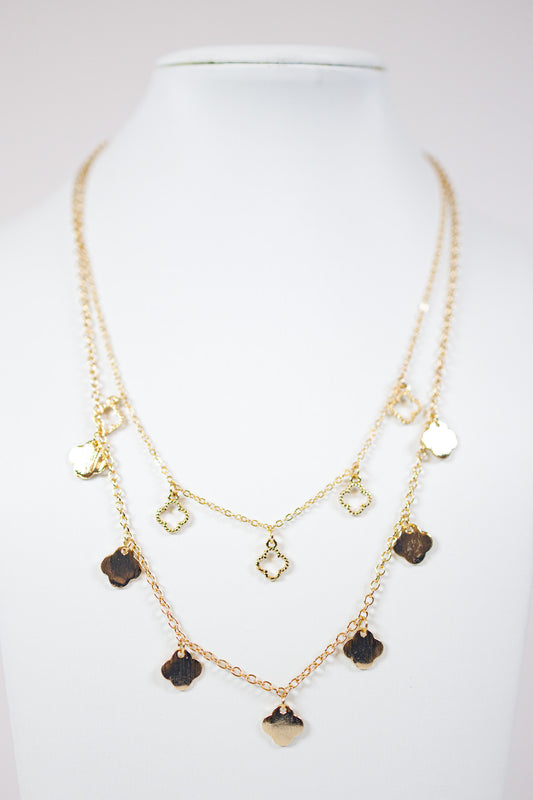 Clover Charm & Double Layered Necklace