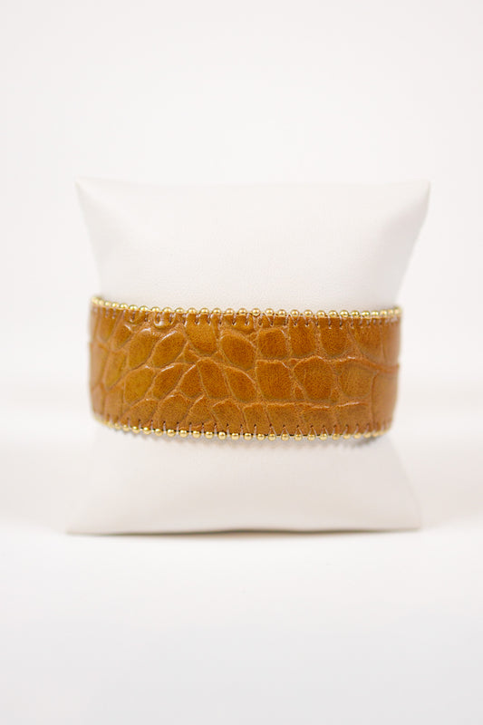 Bead Trim Leather Cuff