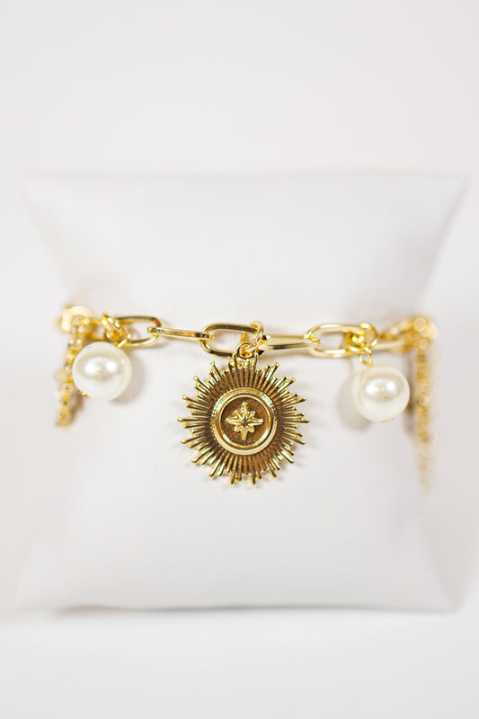 Pearl & Sunburst Multi Charm Bracelet