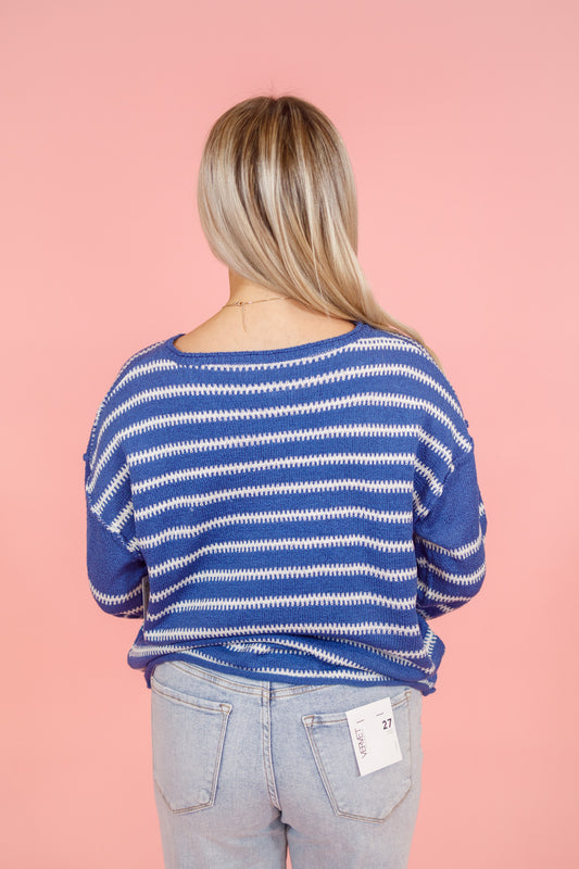 Blue Stripe Knit Sweater