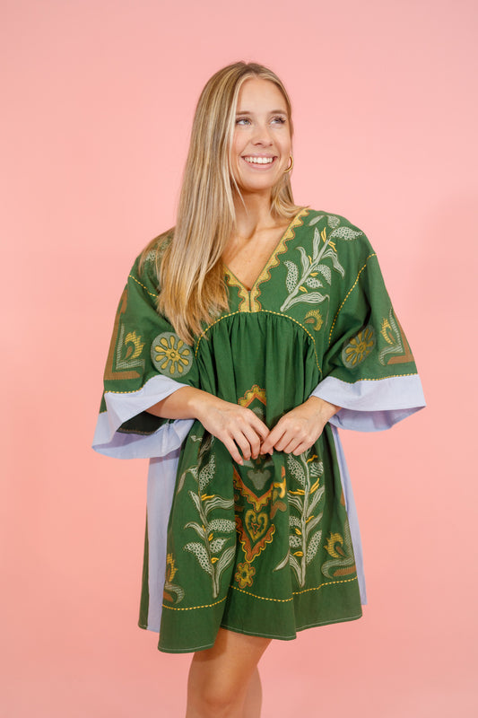 Hunter Green Pattern Embroidered Dress