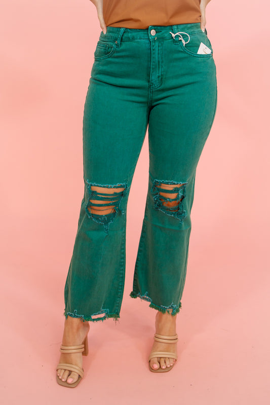 Z Acid Wash Distressed Jeans, DK GREEN