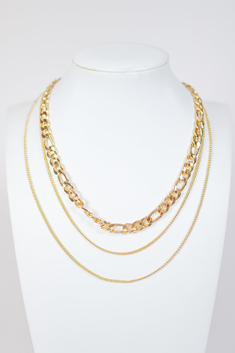 Gold Three Layer Chain Necklace