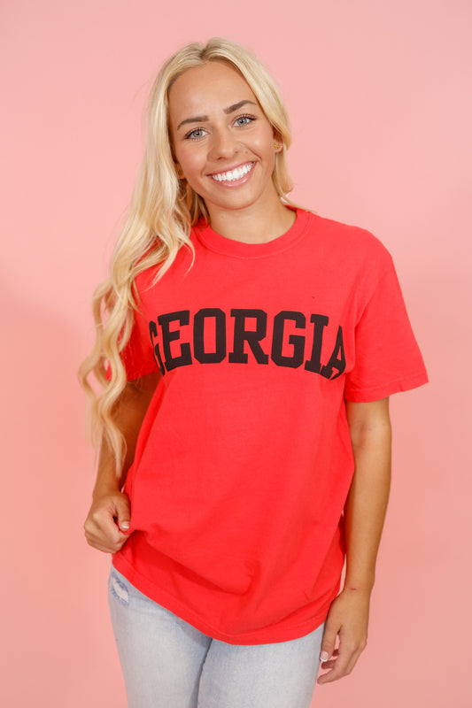 "Georgia" Puff Print Graphic Tee, RED