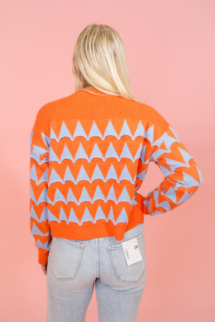 Orange & Blue Pattern Knit Sweater