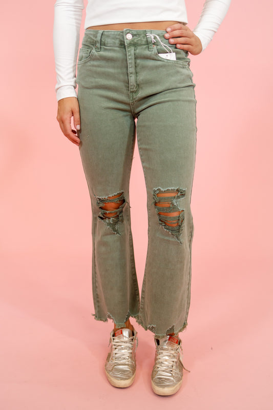 Z Acid Wash Distressed Jeans, OLIVE