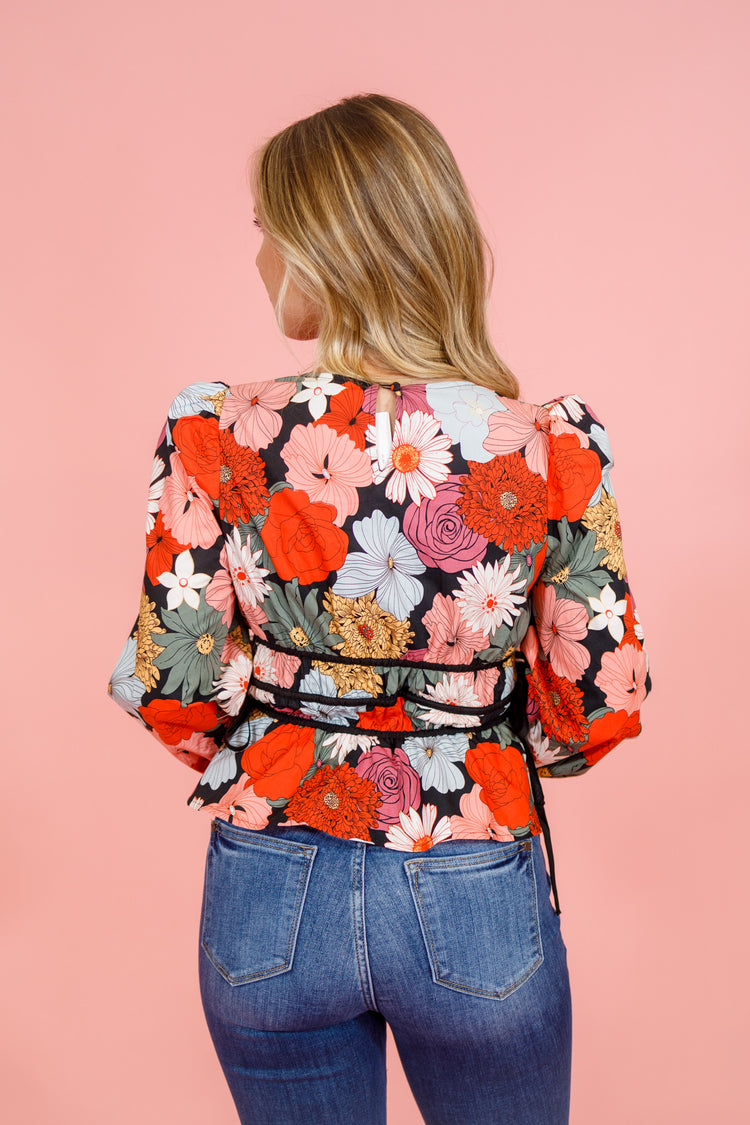 Black Trim Flower Top