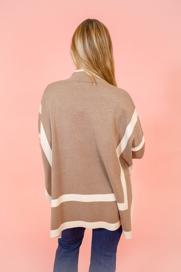 Mocha Two Tone Mock Neck Sweater, S-2XL