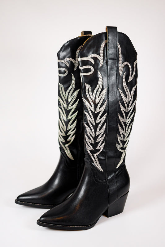 Western Embroidered Boots, BLACK