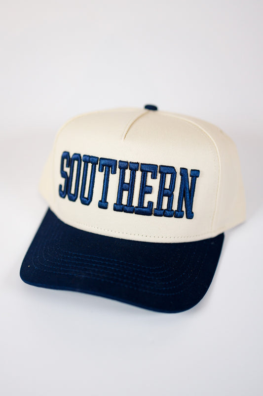 "SOUTHERN" Natural + Navy Hat