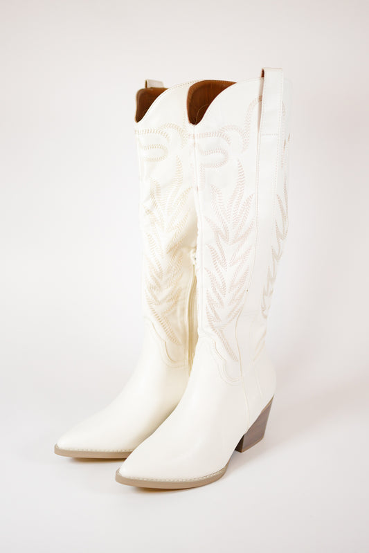 Western Embroidered Boots, WHITE