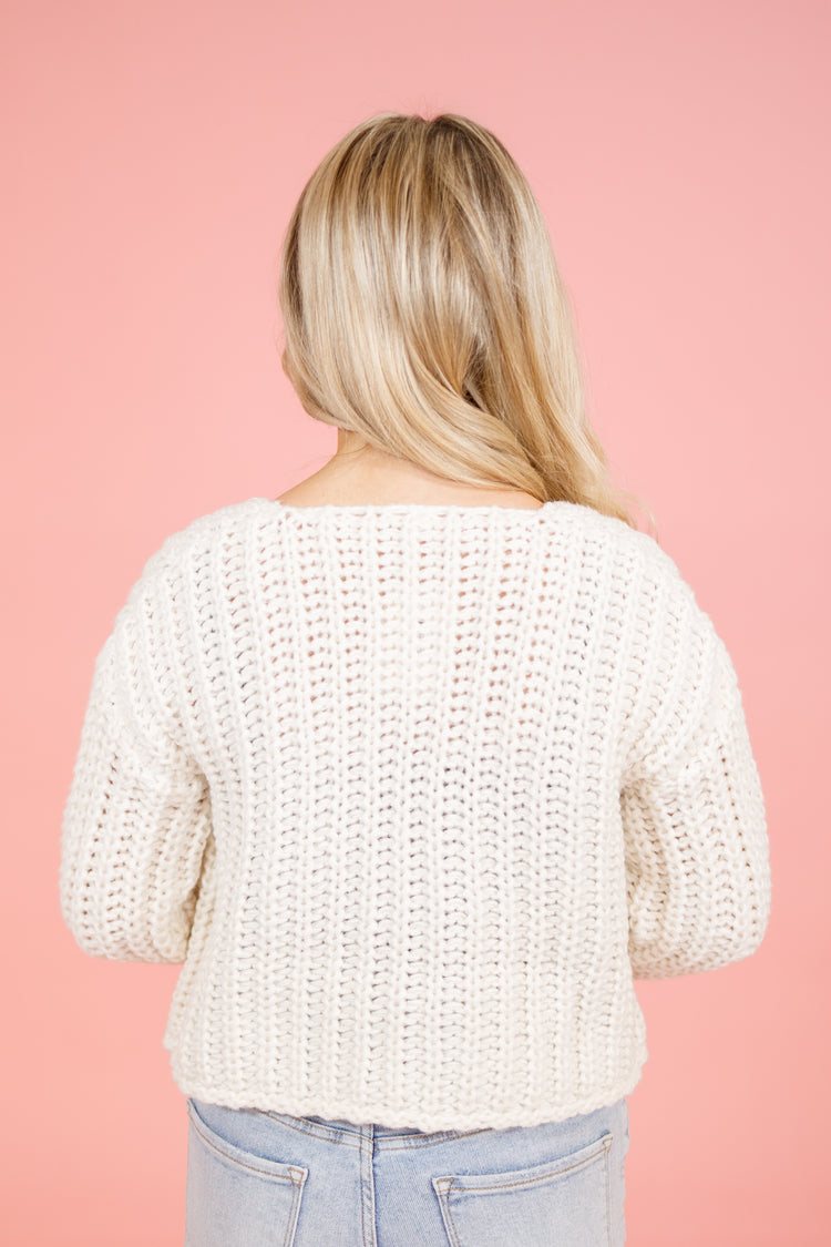 White Chunky Knit Cardigan