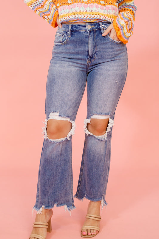 Risen Medium Wash Straight Crop Jeans