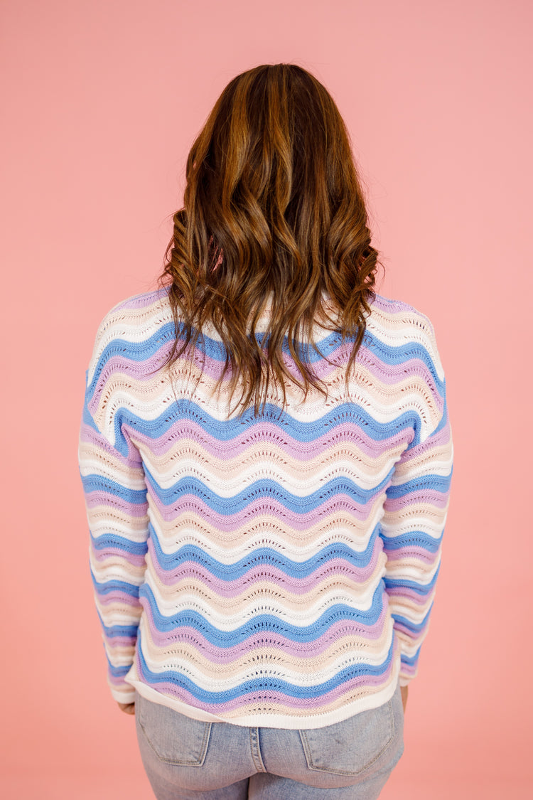 Purple Multi Wave Stripe Sweater