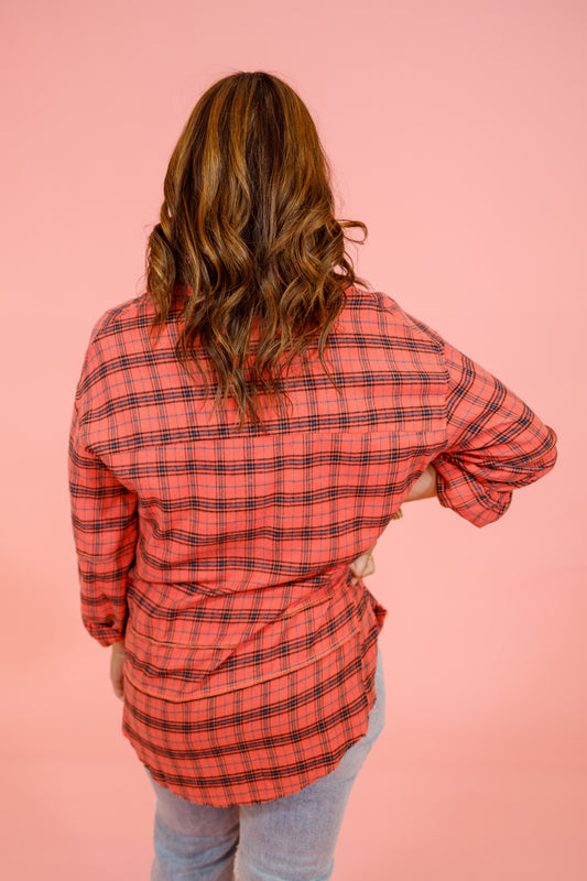 Dark Coral Plaid Oversized Shacket