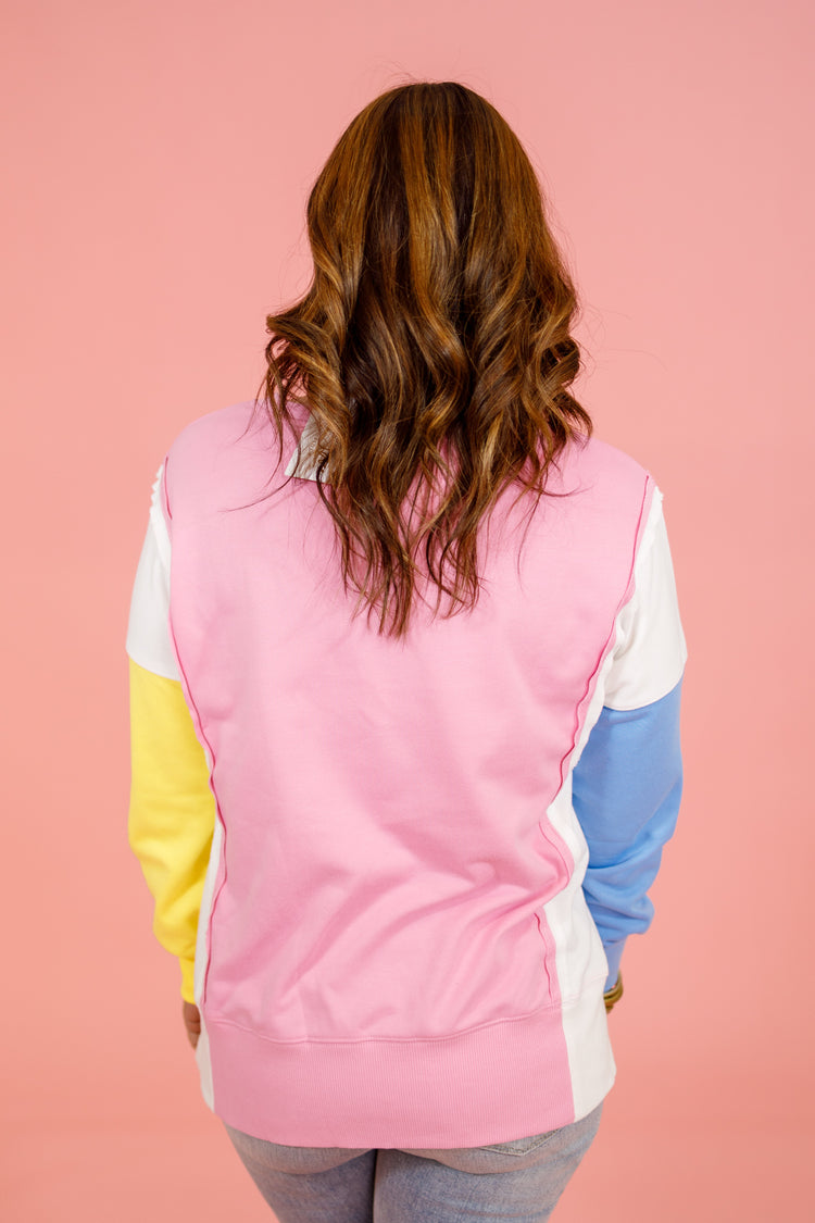 Pink Color Block Crew Neck Top