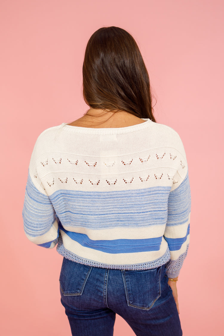 Blue Stripe Stitched Sweater