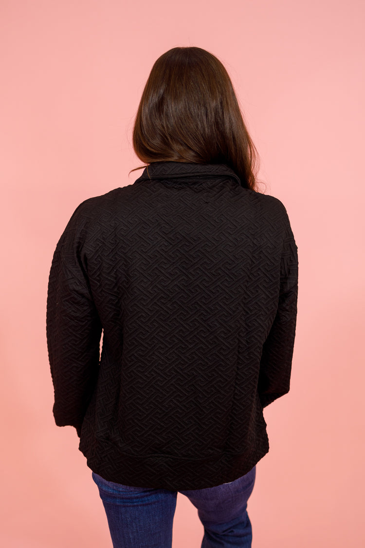 Black Textured Half Zip Sweater