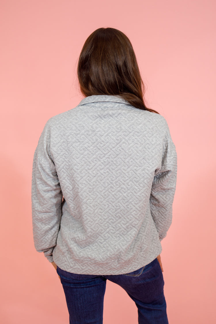 Grey Textured Half Zip Sweater