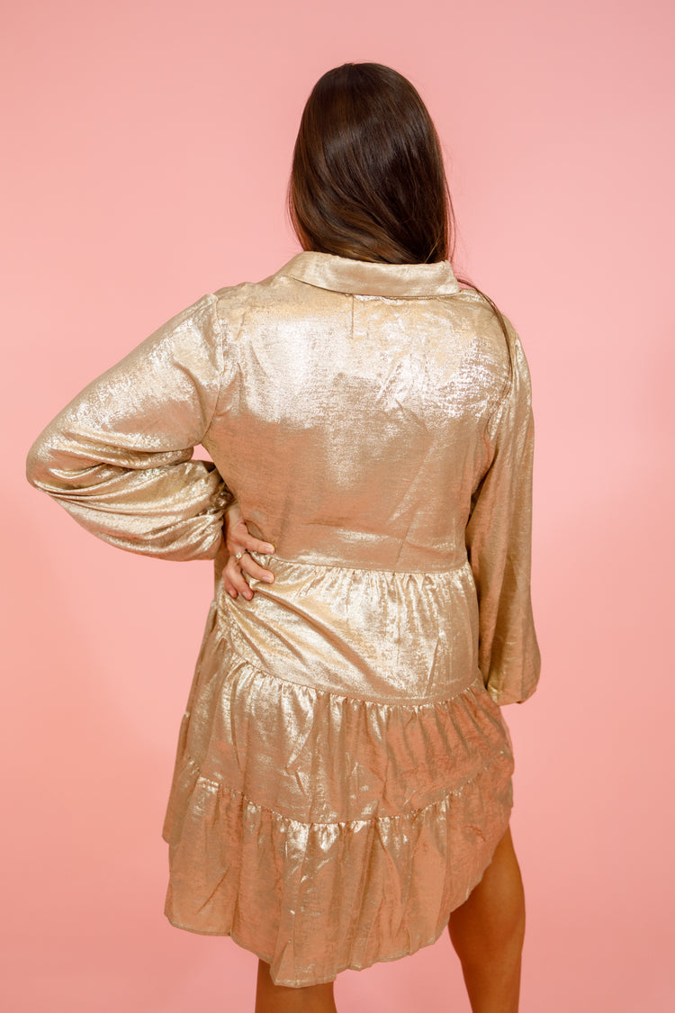 Gold Metallic Button Dress